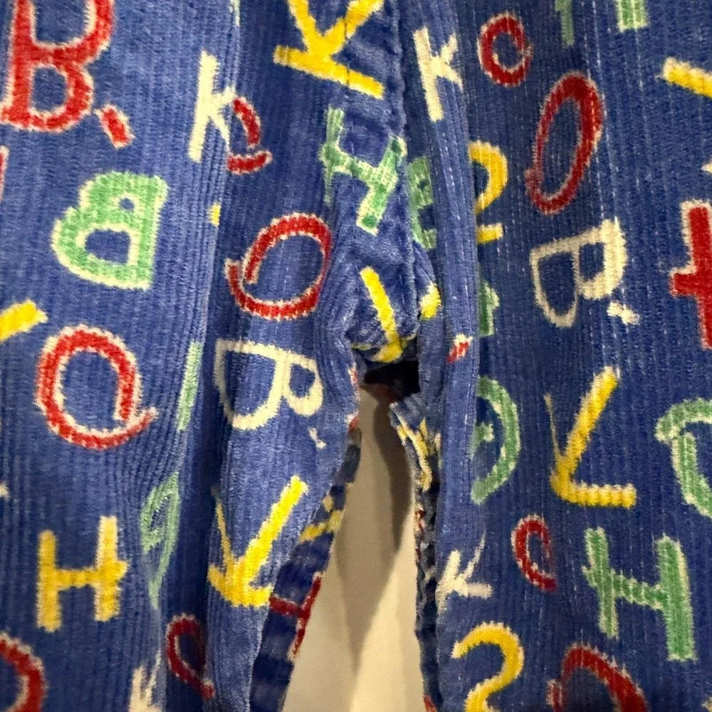 Vtg OshKosh B'gosh Blue Corduroy Alphabet Print Overalls Eyelet Lace 18 Mo USA‎